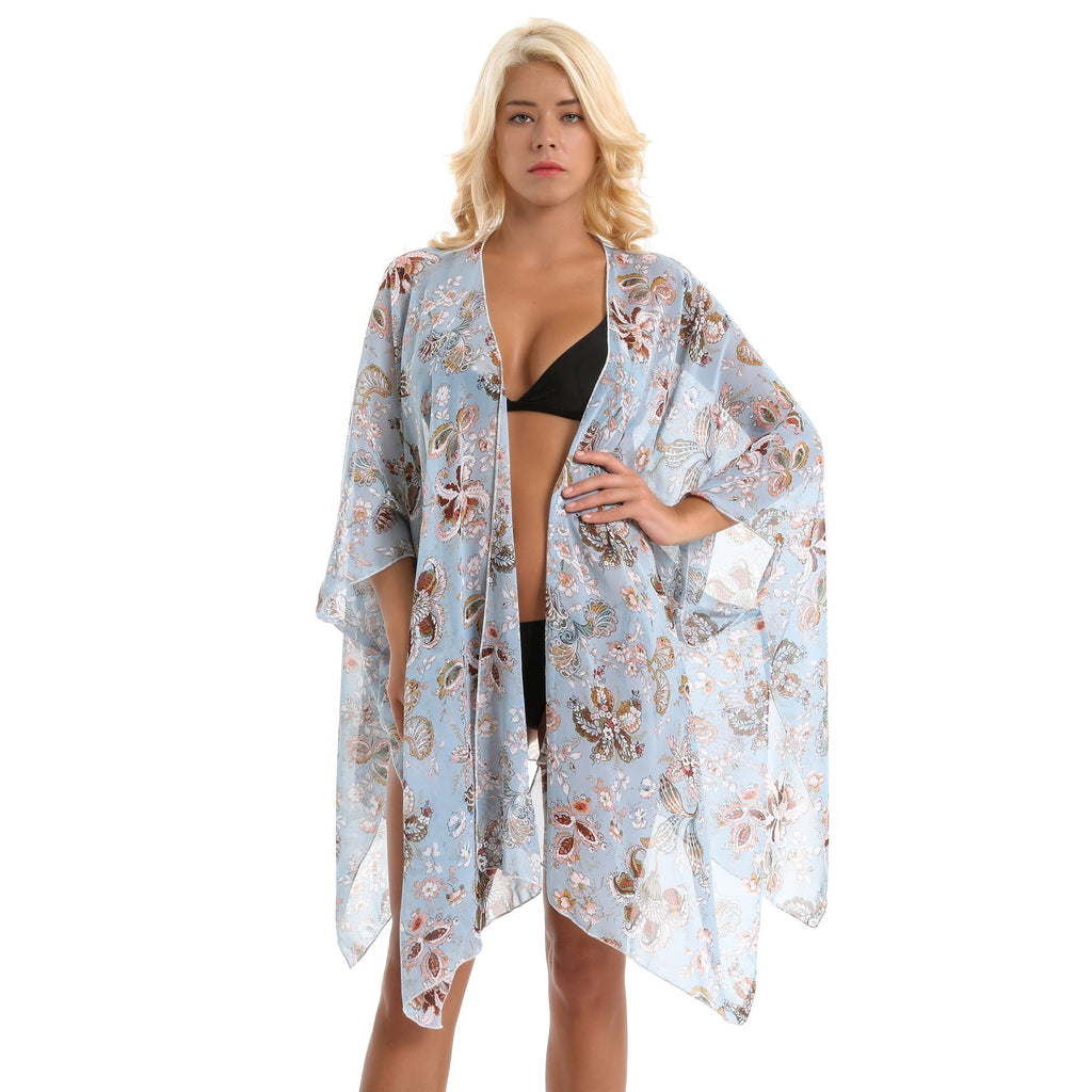 Eleganter Chiffon-Wickelrock für Damen mit Blumenmuster und asymmetrischem Saum, Größe S