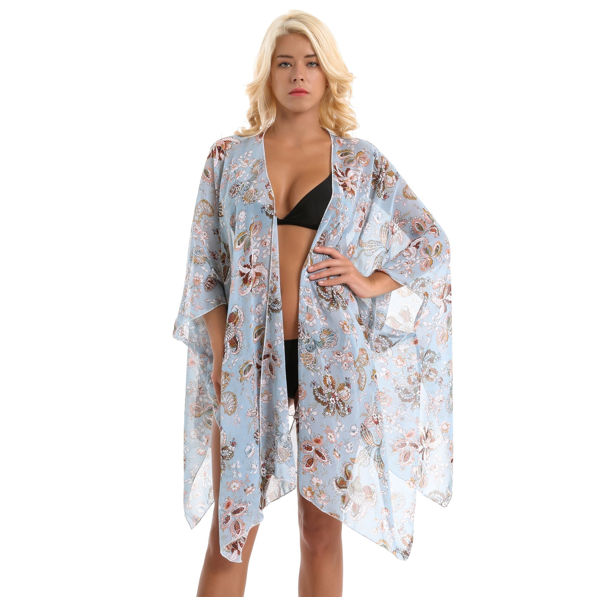 Eleganter Chiffon-Wickelrock für Damen mit Blumenmuster und asymmetrischem Saum, Größe S