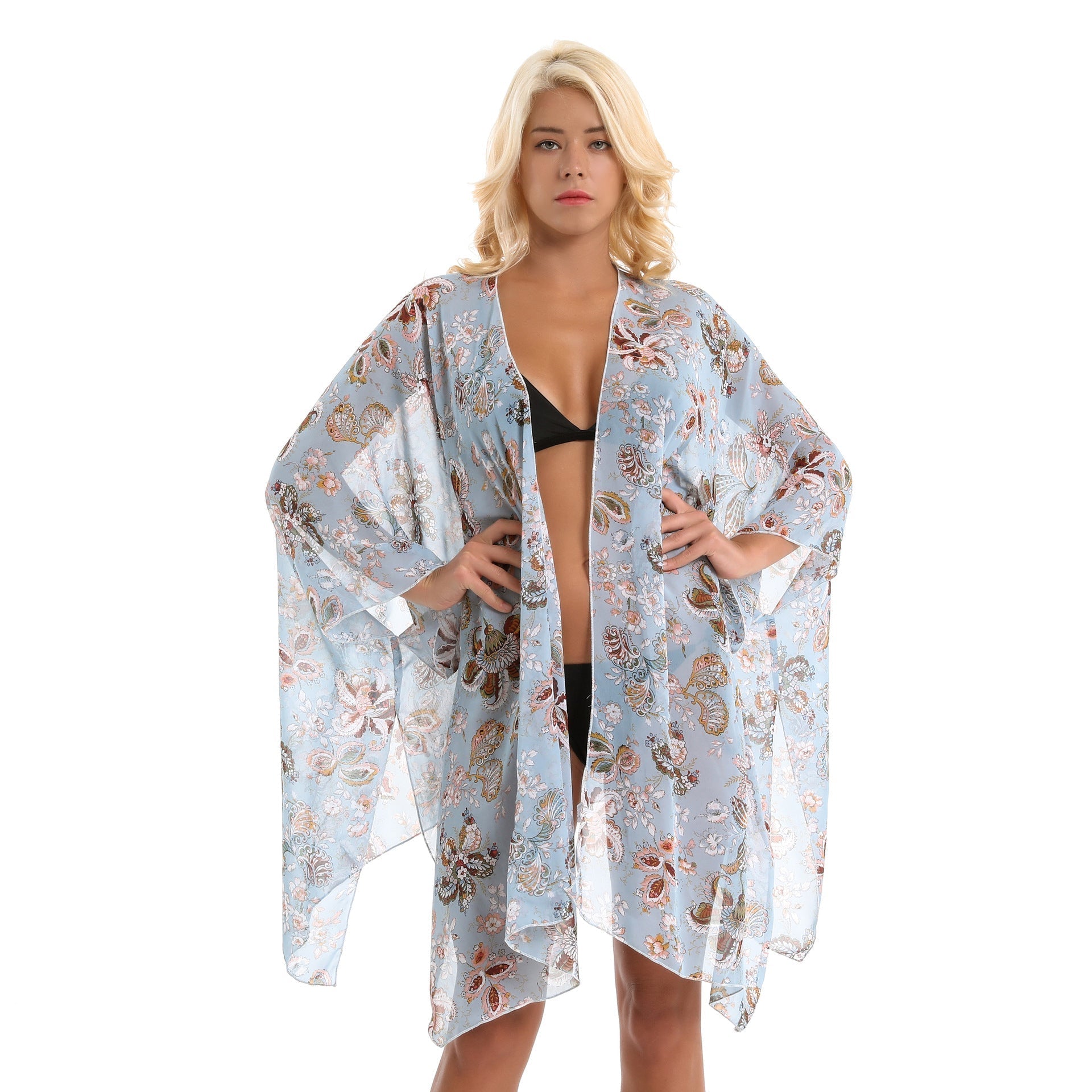 Eleganter Chiffon-Wickelrock für Damen mit Blumenmuster und asymmetrischem Saum, Größe S