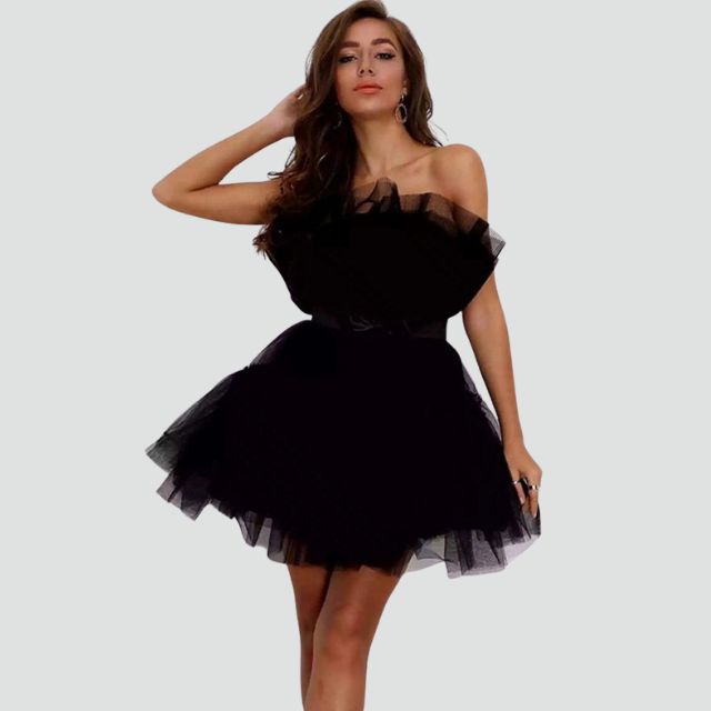 Valenzora | Strapless tulle dress with layered skirt