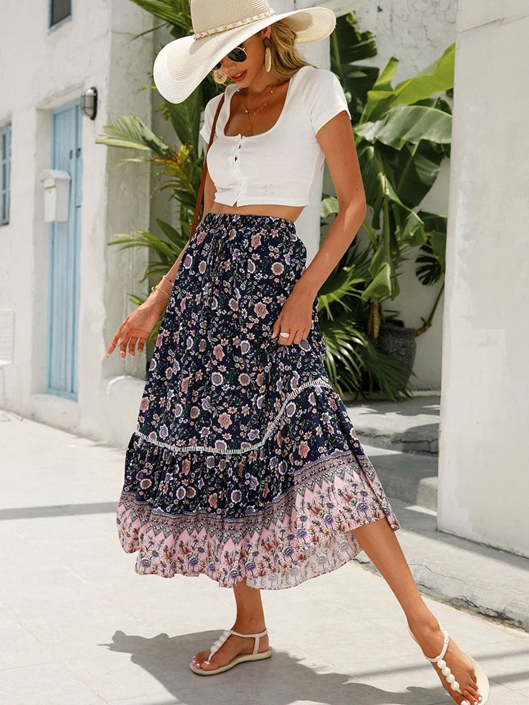Valenzora | Boho Skirt with Elastic Waistband Women's