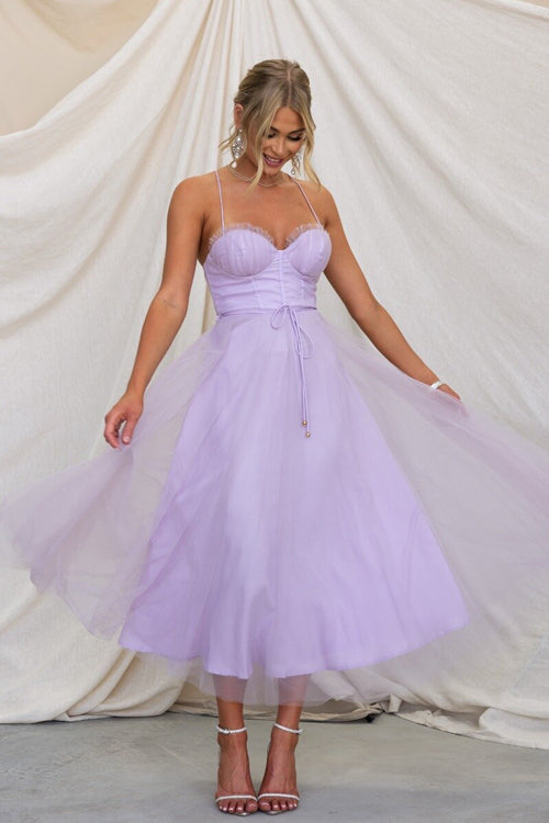 Valenzora | Rare Beauty Tulle Backless Midi Dress