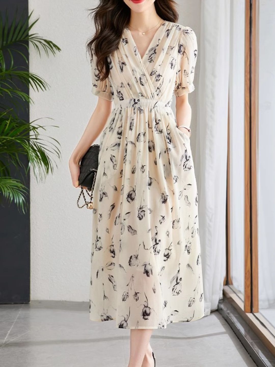 Valenzora | Temperament Short-Sleeve Chiffon Dress