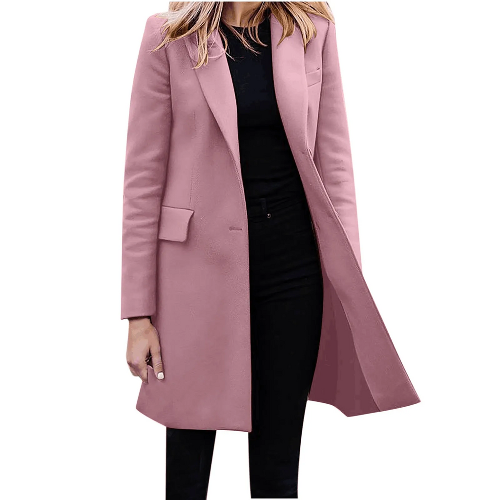 Valenzora | Women's Slim Fit Coat Jacket, One Button Wool Blend Long Jacket