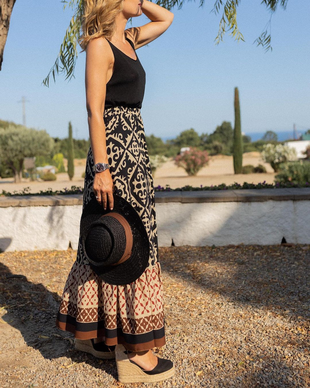 Valenzora | Boho long skirt with print