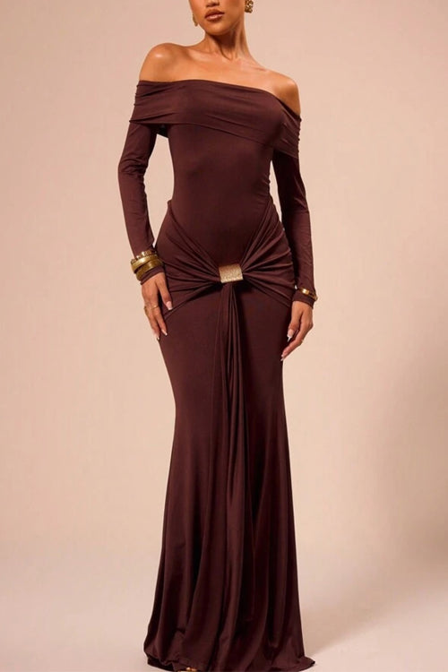 Valenzora | Rosiedress schulterfreies, vorne geknotetes, figurbetontes Maxi-Partykleid