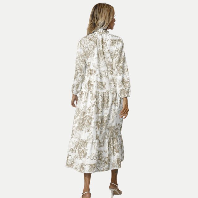 Valenzora | Toile print midi dress with high collar