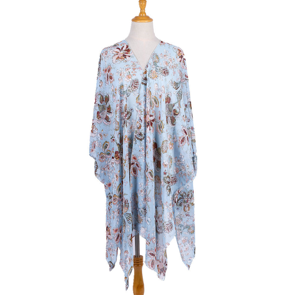 Eleganter Chiffon-Wickelrock für Damen mit Blumenmuster und asymmetrischem Saum, Größe S
