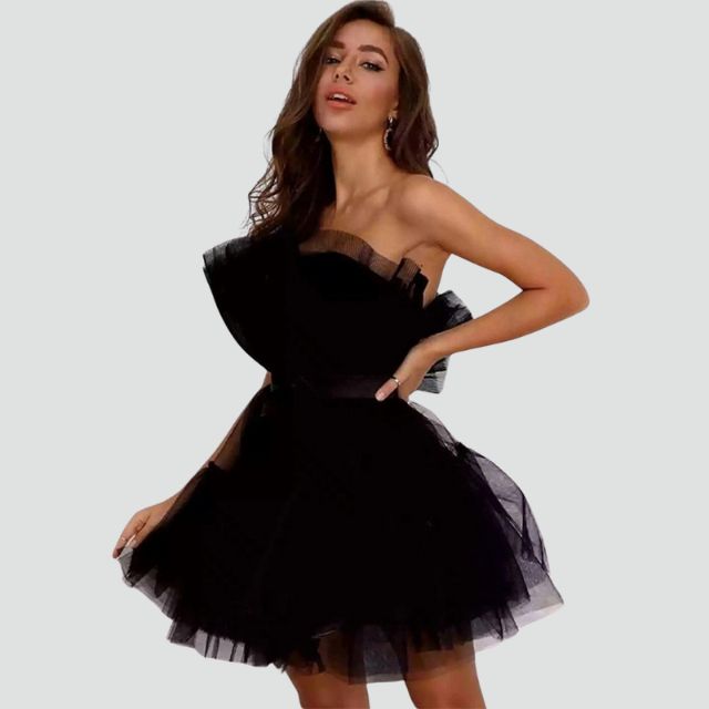 Valenzora | Strapless tulle dress with layered skirt
