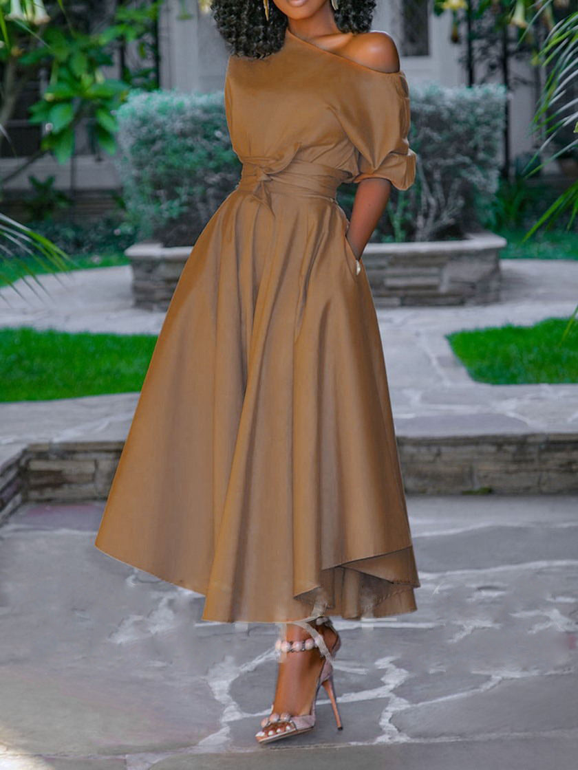 Valenzora | One-shoulder tie belt slim fit midi dress