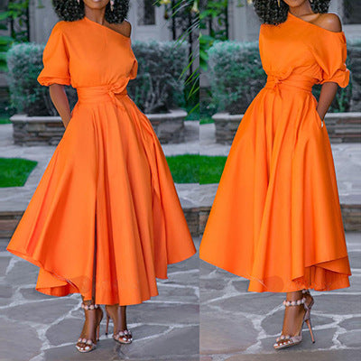 Valenzora | One-shoulder tie belt slim fit midi dress