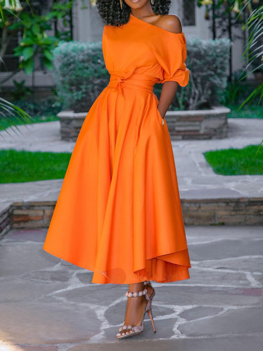 Valenzora | One-shoulder tie belt slim fit midi dress