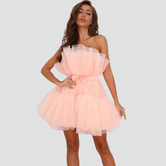 Valenzora | Strapless tulle dress with layered skirt