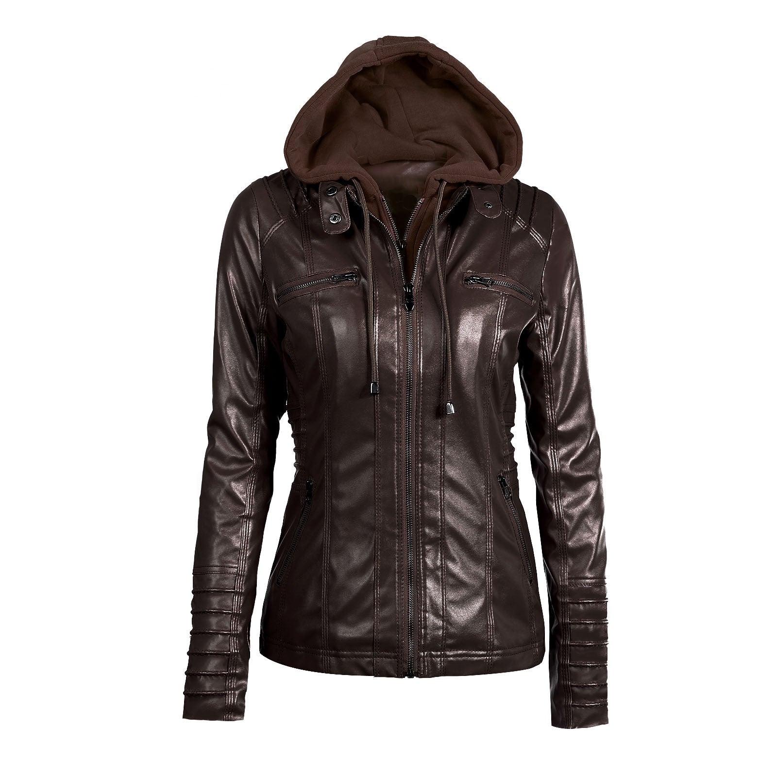 Valenzora | Casual stand-up collar detachable hood PU leather jacket