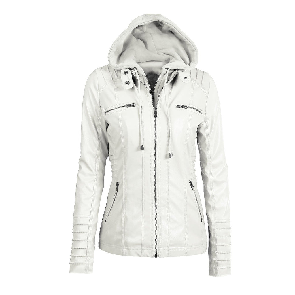 Valenzora | Casual stand-up collar detachable hood PU leather jacket
