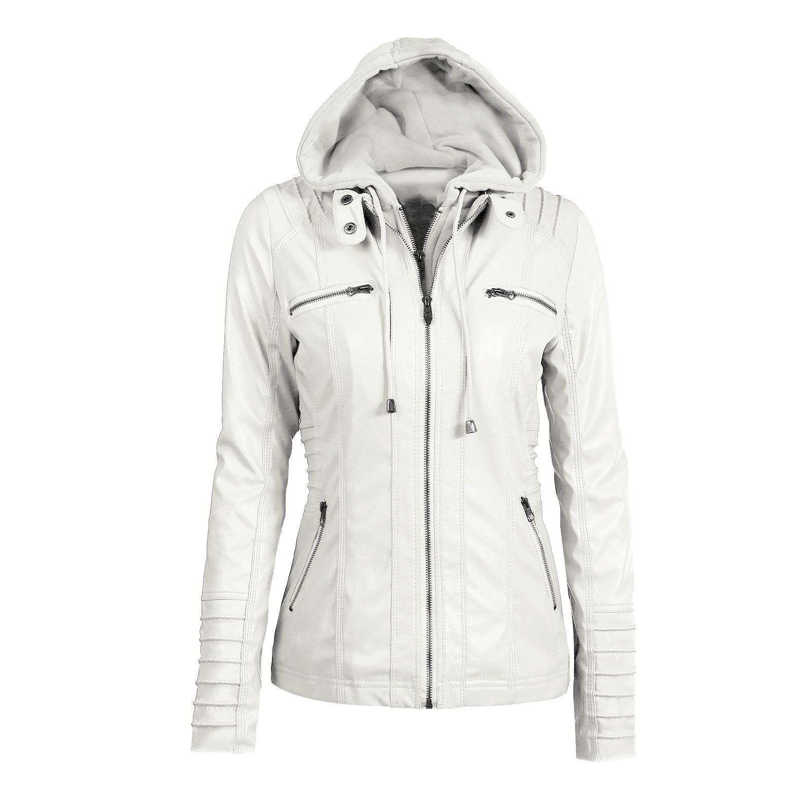Valenzora | Casual stand-up collar detachable hood PU leather jacket