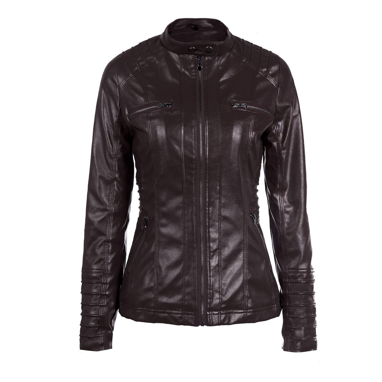 Valenzora | Casual stand-up collar detachable hood PU leather jacket