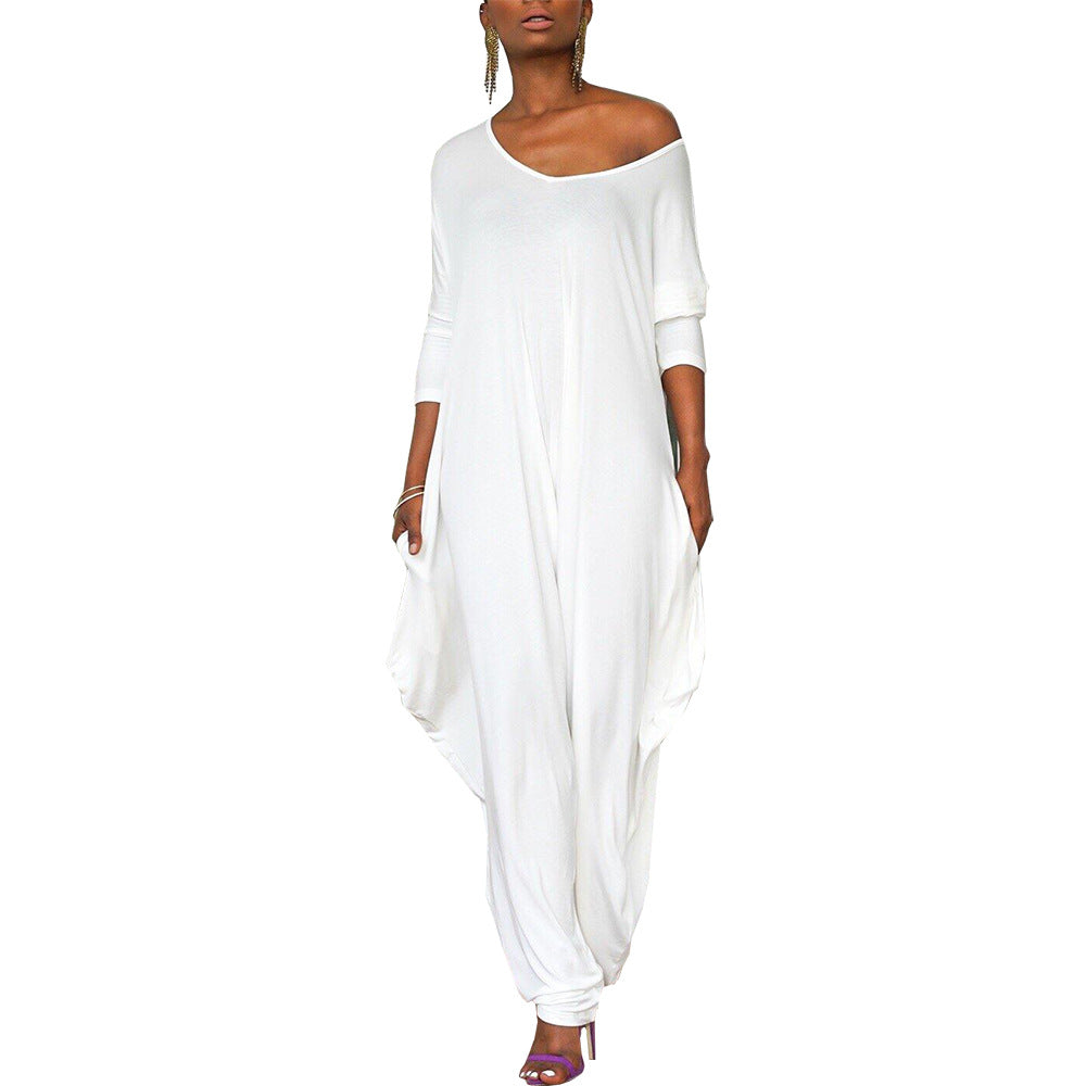Damen Oversized-Jumpsuit mit tiefem V-Ausschnitt und lockerer Passform, Größe [size]