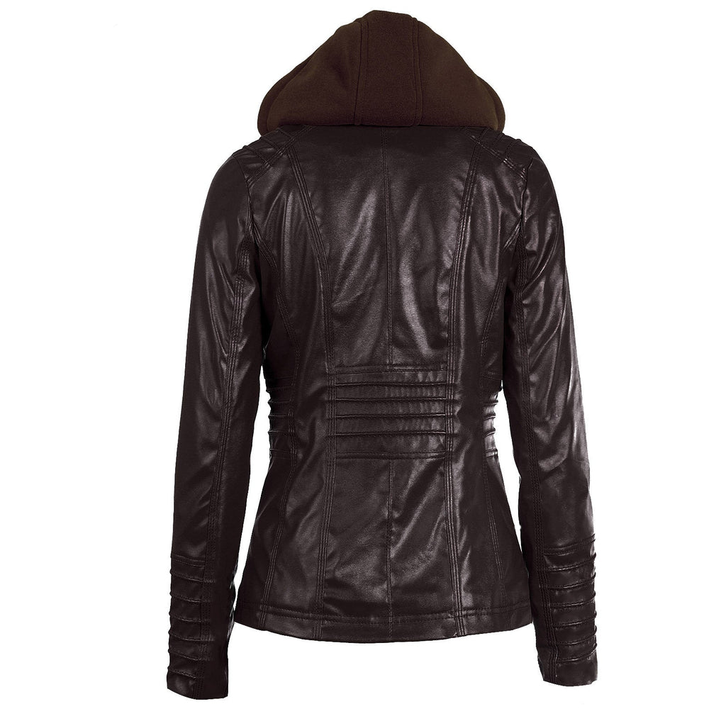 Valenzora | Casual stand-up collar detachable hood PU leather jacket
