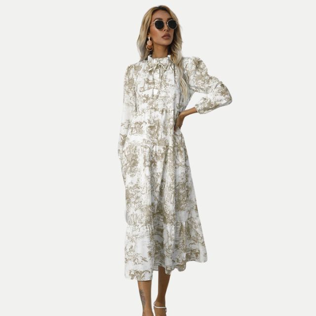 Valenzora | Toile print midi dress with high collar