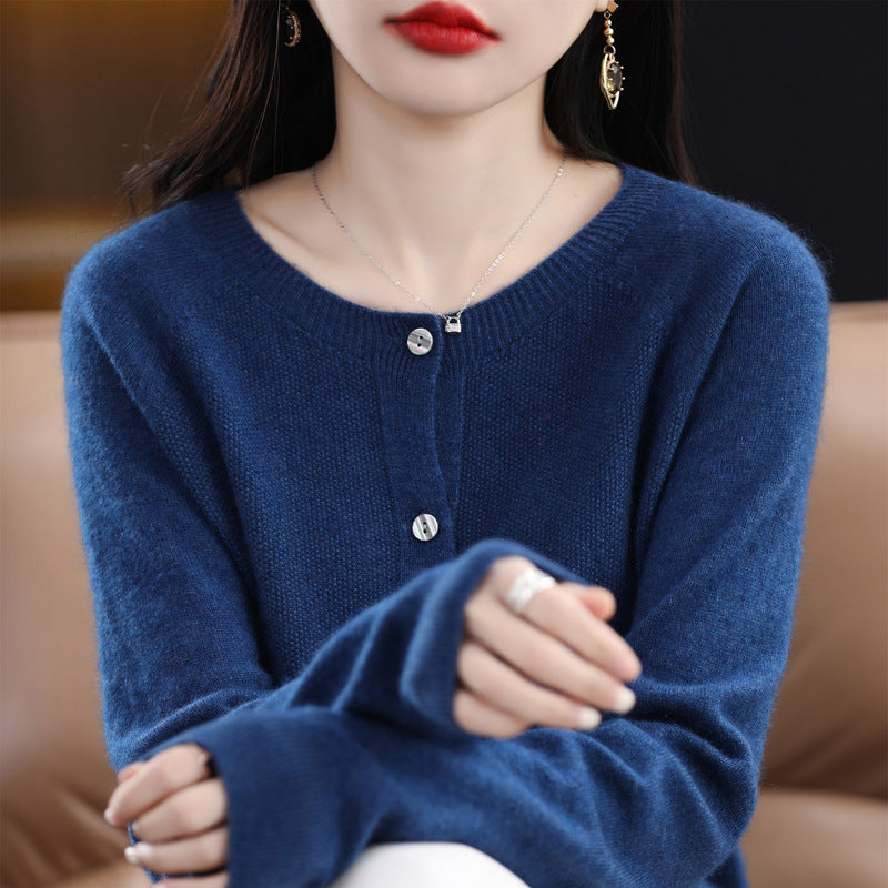 Valenzora | Loose-fitting women's cashmere cardigan with round neck made from high-quality vegan wool