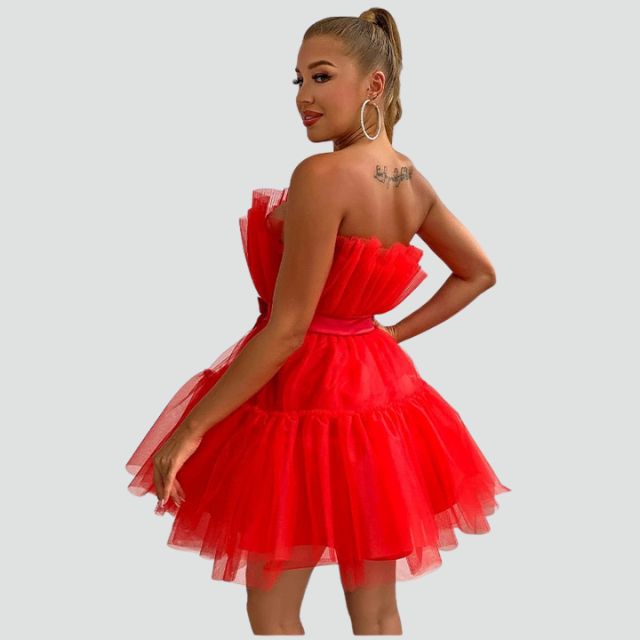 Valenzora | Strapless tulle dress with layered skirt