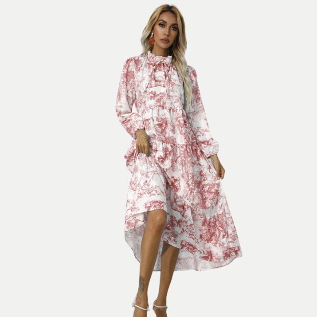 Valenzora | Toile print midi dress with high collar