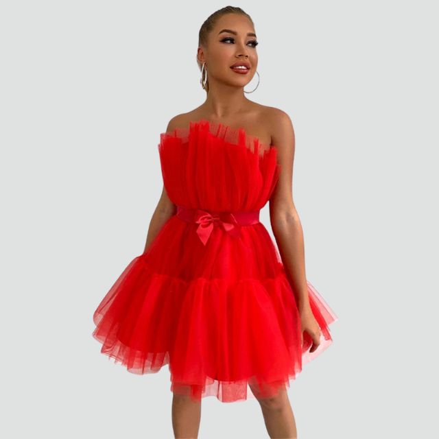 Valenzora | Strapless tulle dress with layered skirt