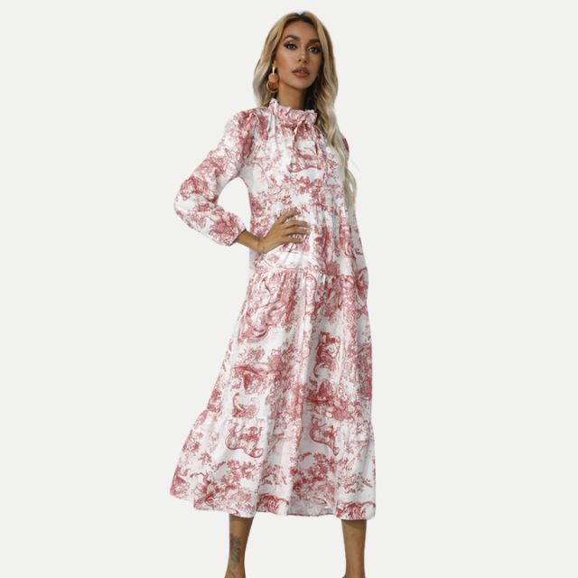 Valenzora | Toile print midi dress with high collar