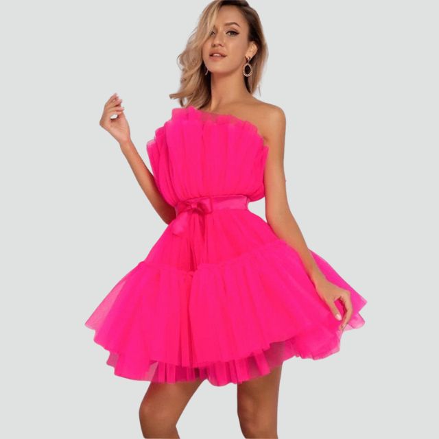 Valenzora | Strapless tulle dress with layered skirt