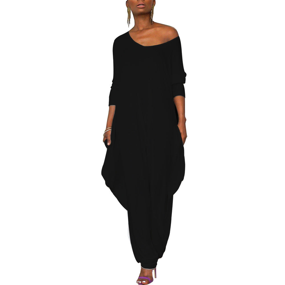 Damen Oversized-Jumpsuit mit tiefem V-Ausschnitt und lockerer Passform, Größe [size]