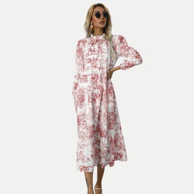 Valenzora | Toile print midi dress with high collar