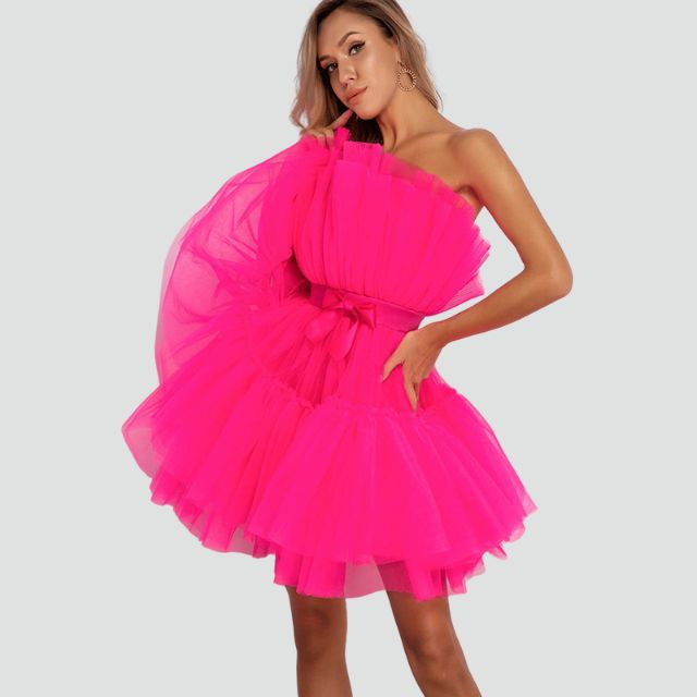 Valenzora | Strapless tulle dress with layered skirt