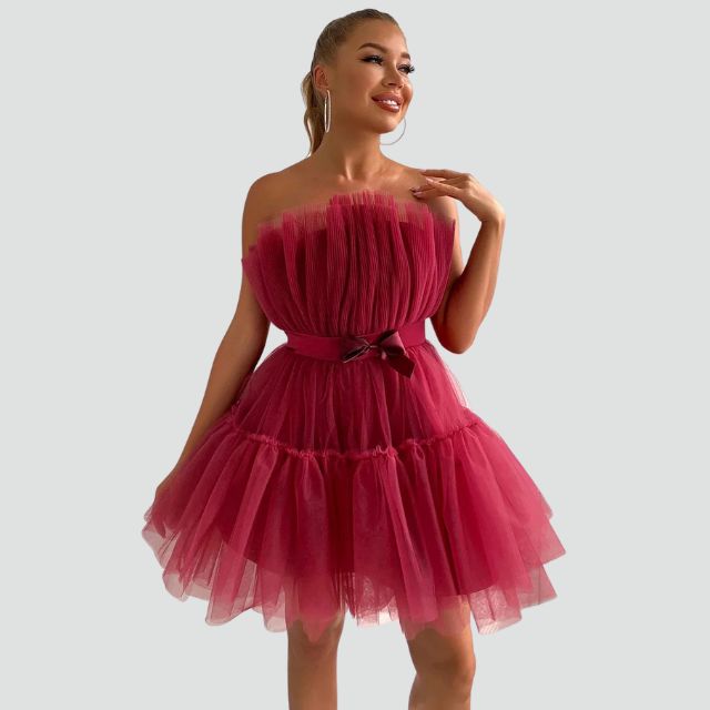 Valenzora | Strapless tulle dress with layered skirt