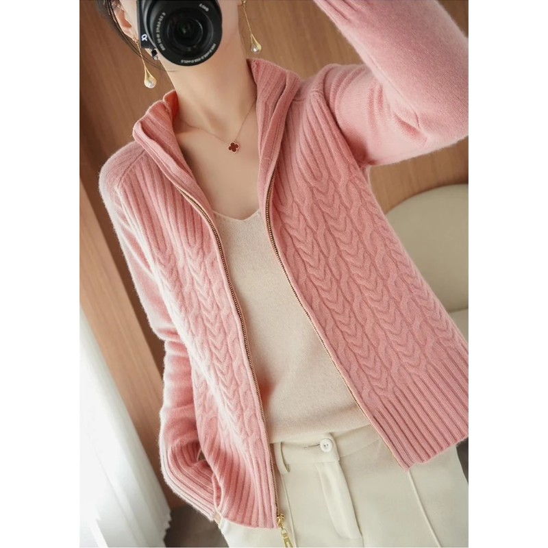 Valenzora | Women's knitted jacket with zipper and cable knit details
