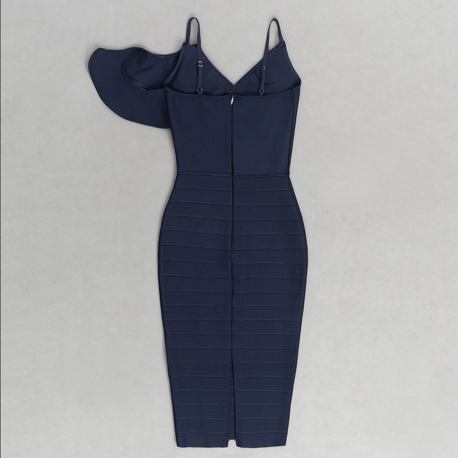 Midi dress with fold-over waistband | Blue