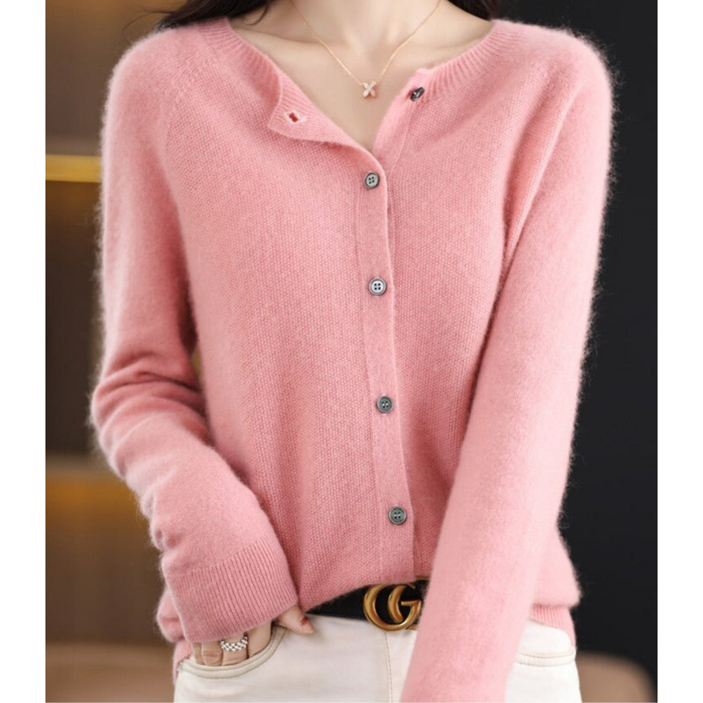 Valenzora | Damen O-Neck Cardigan aus 100 % reiner Merinowolle, Kaschmirpullover