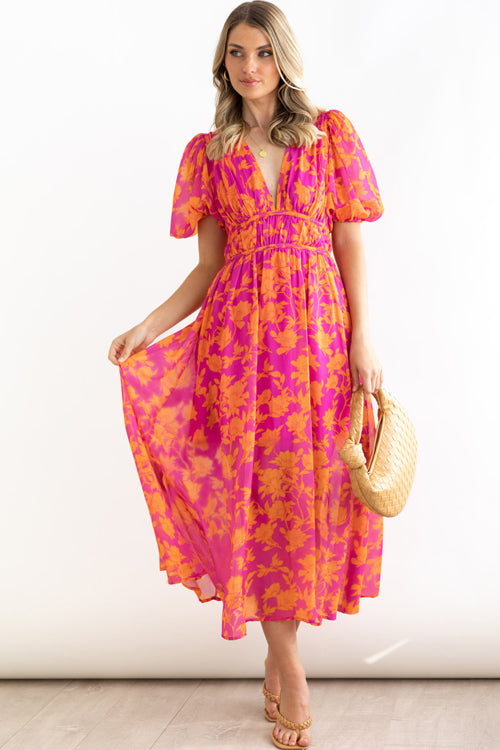 Valenzora | Real Love Print Puff Sleeve Maxi Dress