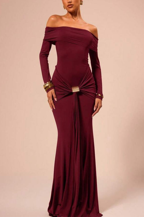 Valenzora | Rosiedress schulterfreies, vorne geknotetes, figurbetontes Maxi-Partykleid