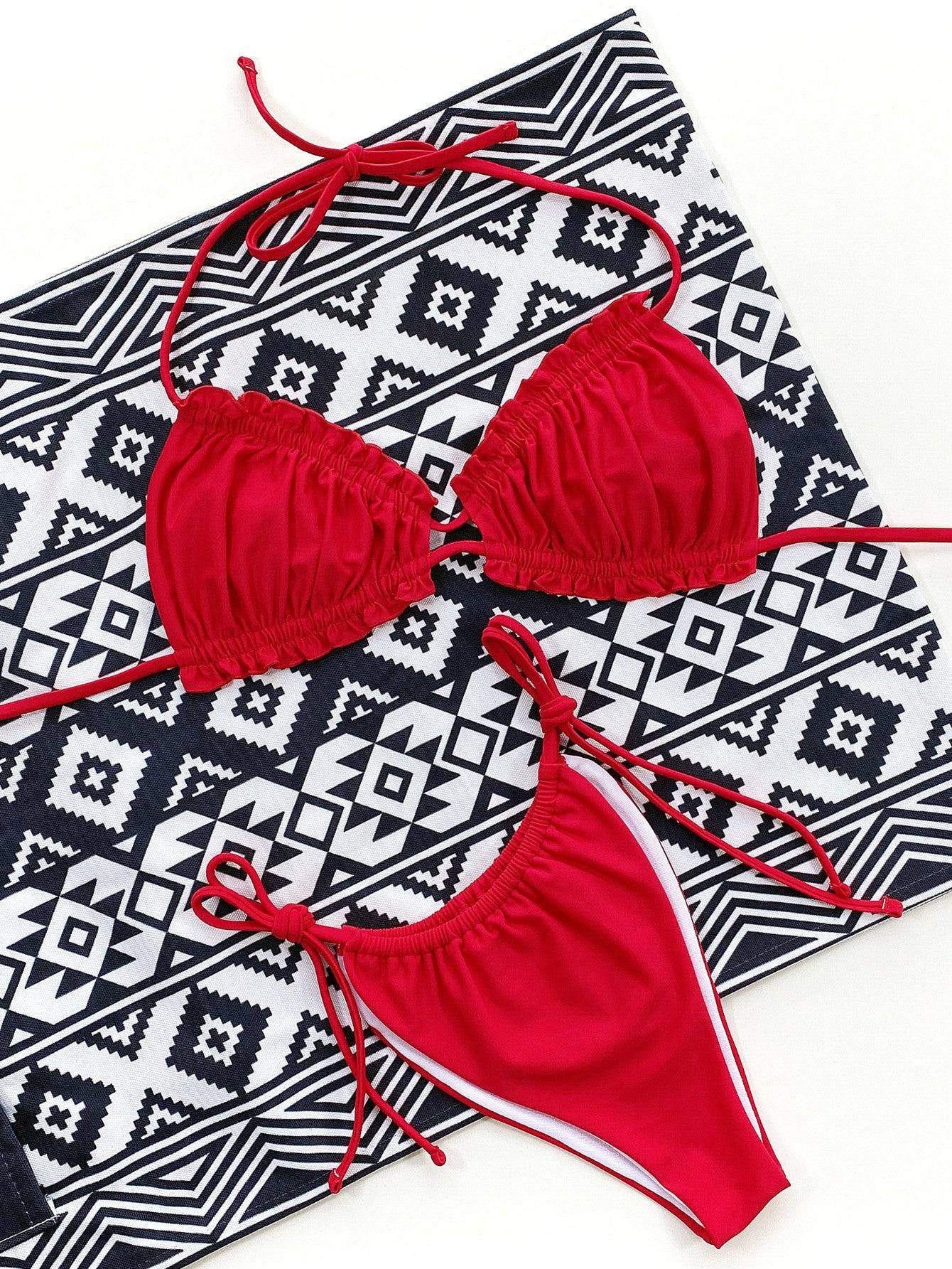Valenzora | Ruffled halterneck bikini set