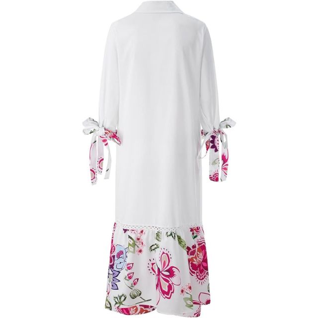 Valenzora | Maxi dress with button placket and floral pattern at the hem