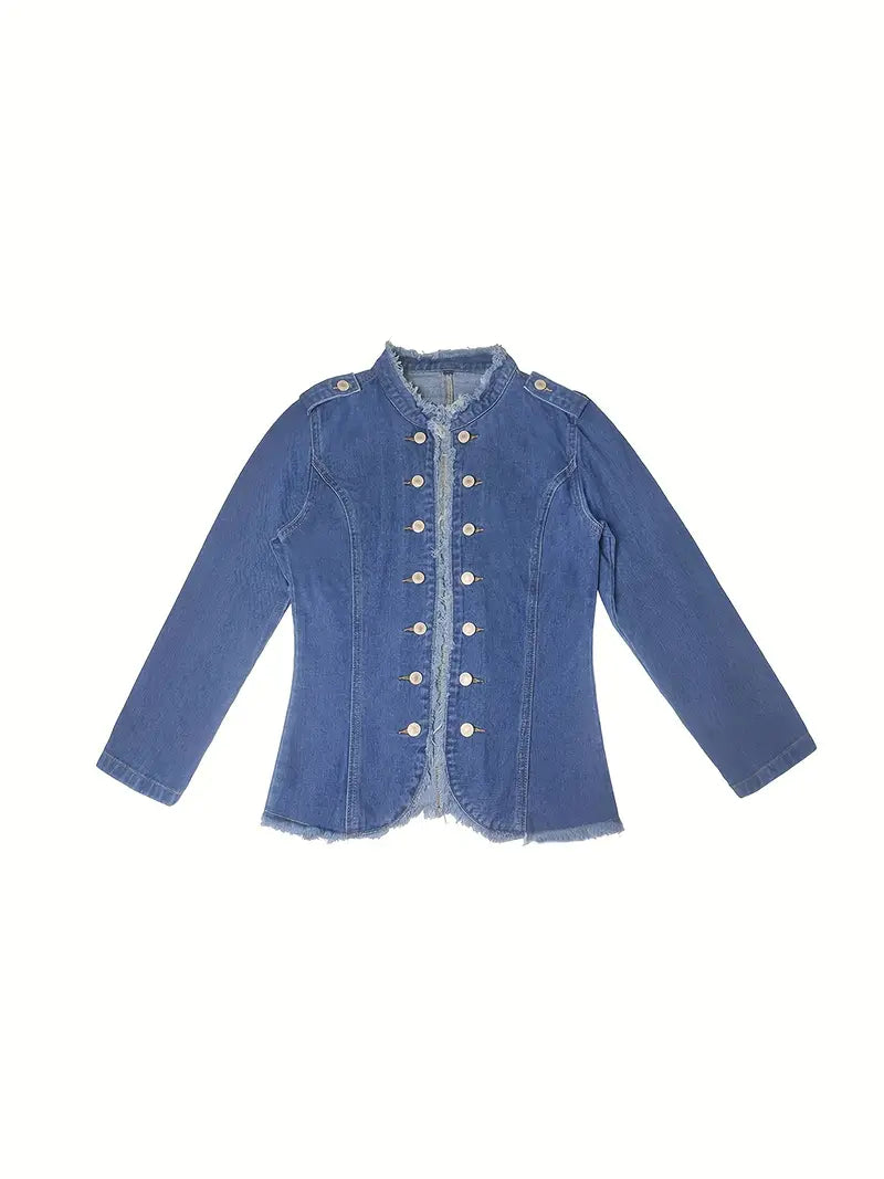 Valenzora | Blue raw-trim denim jacket for women