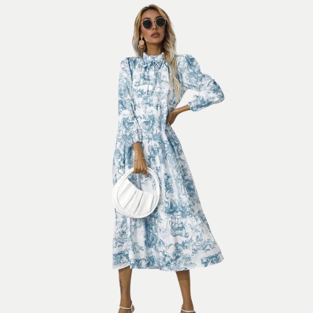 Valenzora | Toile print midi dress with high collar