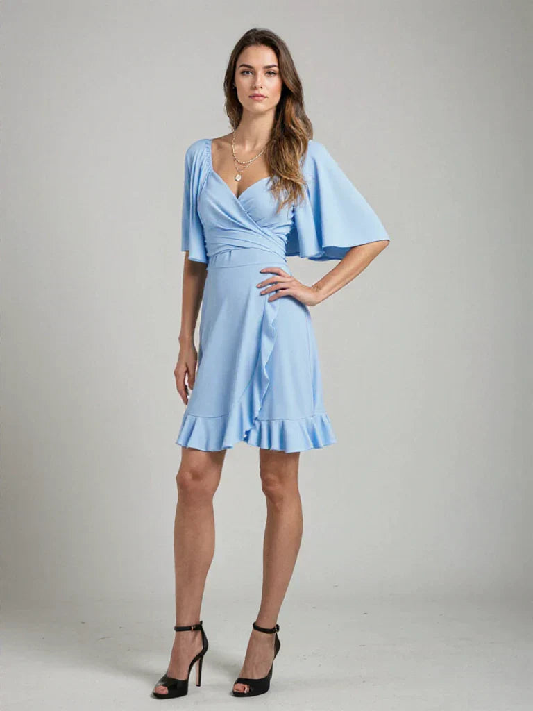 Valenzora | Elegant dress with V-neck and ruffles at the hem