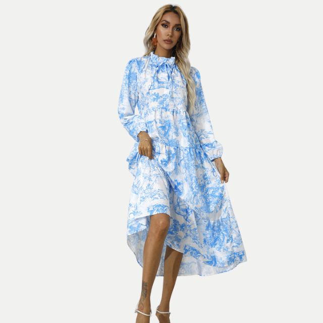 Valenzora | Toile print midi dress with high collar