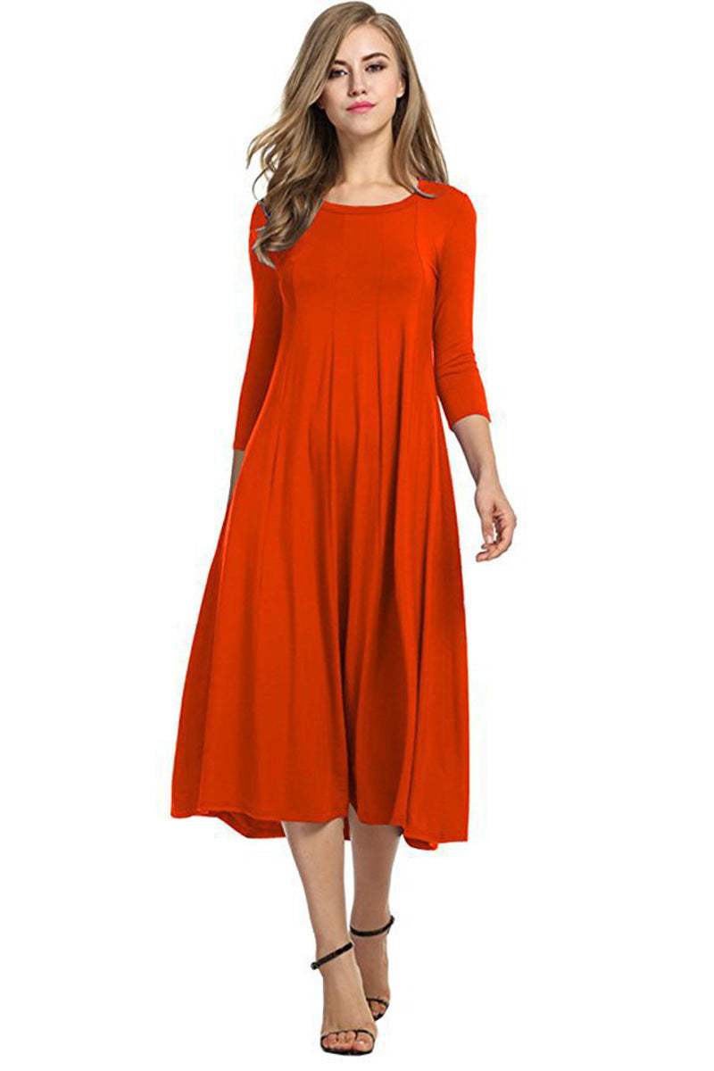 Valenzora | Square-neck 3/4-length solid-color midi dress