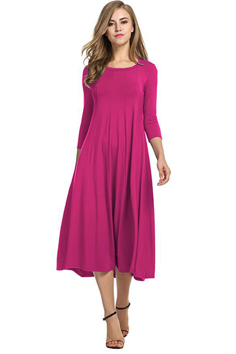 Valenzora | Square-neck 3/4-length solid-color midi dress
