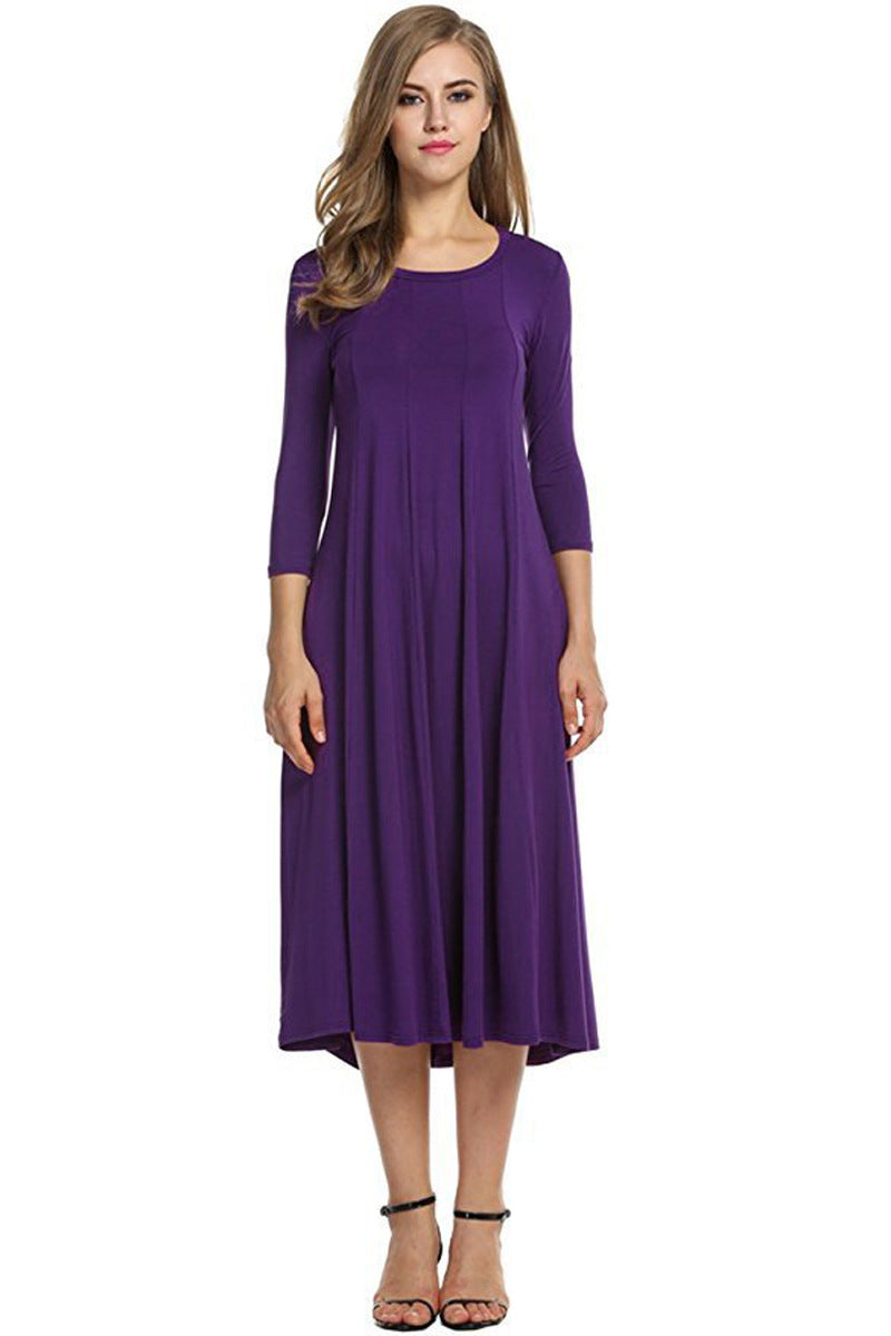 Valenzora | Square-neck 3/4-length solid-color midi dress
