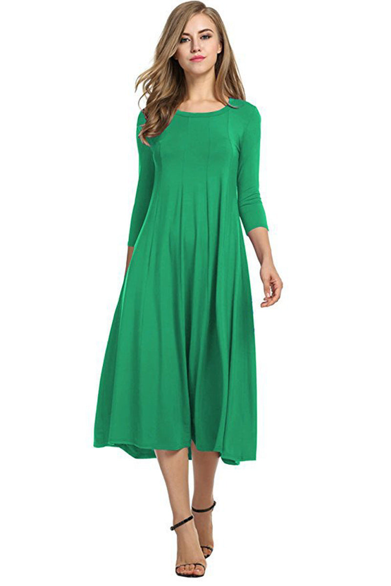 Valenzora | Square-neck 3/4-length solid-color midi dress