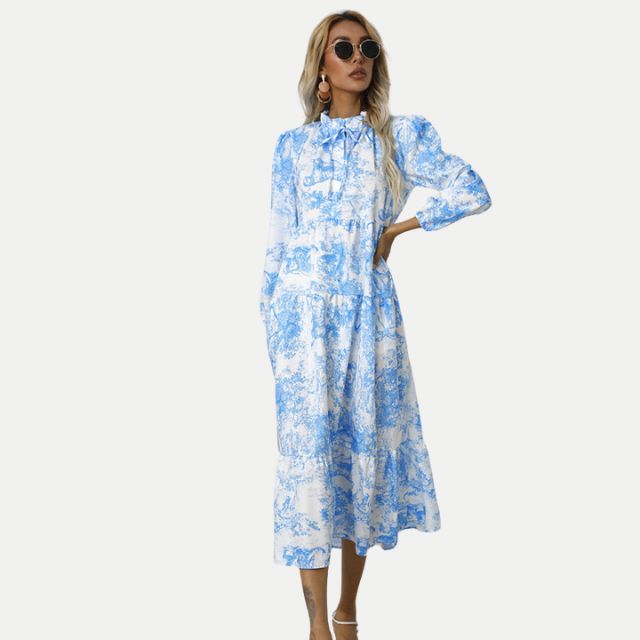 Valenzora | Toile print midi dress with high collar